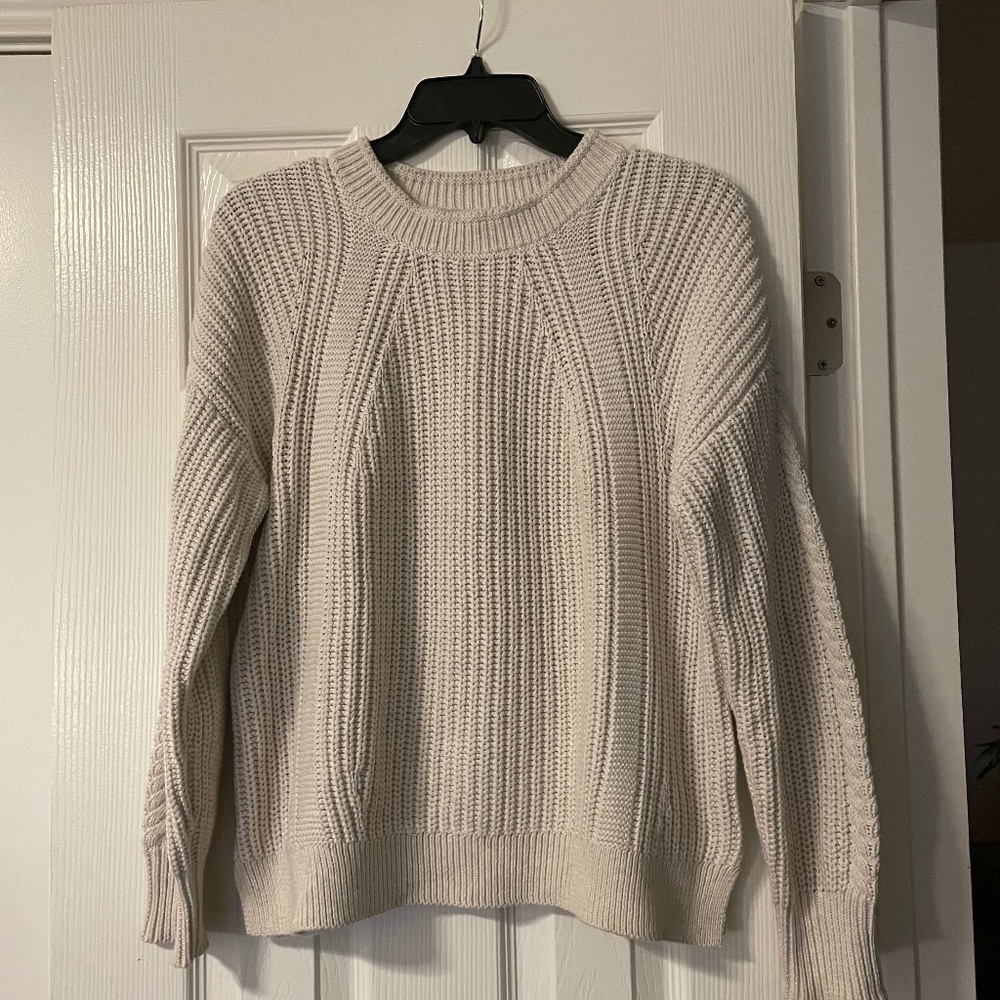 The Wrap London Beige Rib Stitch Cotton Knit Sweater UK SZ 6